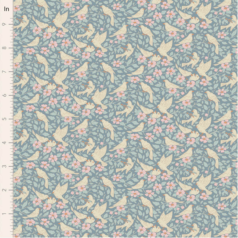 Fabric AVA BLUE from SONGBIRD Collection by TILDA, TIL100651