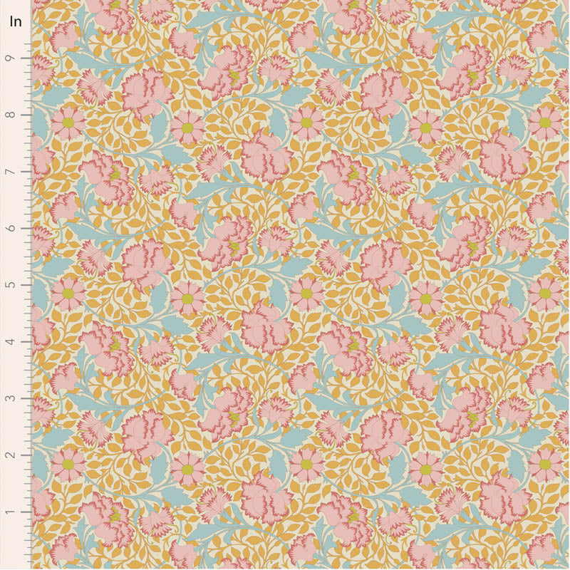 Fabric FLORA MUSTARD from SONGBIRD Collection by TILDA, TIL100658