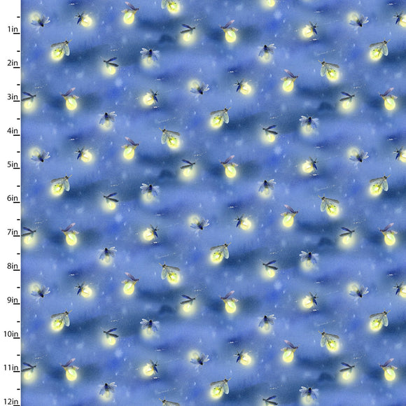 Fabric FIREFLY FLIGHT BLUE from Country Living Collection by John Keeling for 3 Wishes, # 21679-BLU-CTN-D