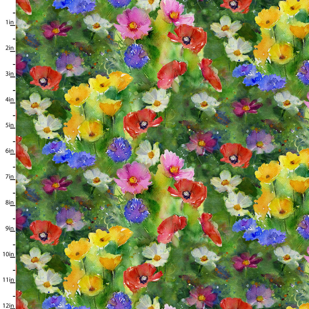Fabric FLOWER MEADOW MULTY from Country Living Collection by John Keeling for 3 Wishes, # 21682-MLT-CTN-D