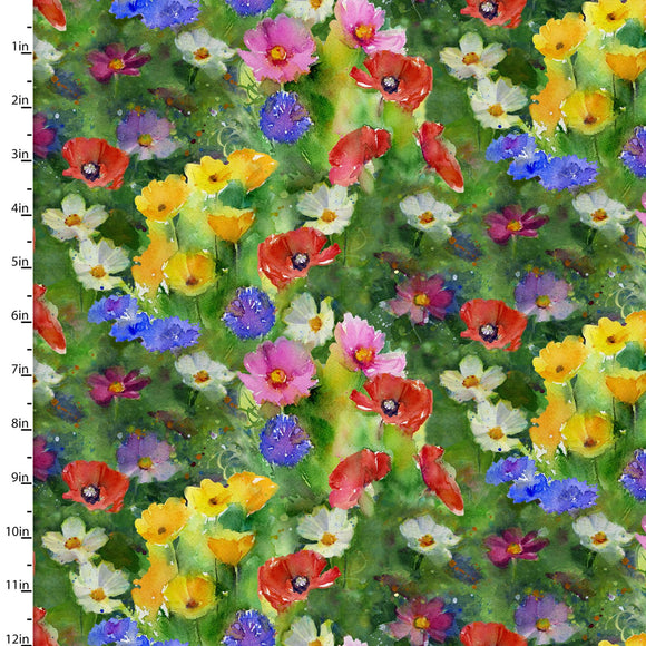 Fabric FLOWER MEADOW MULTY from Country Living Collection by John Keeling for 3 Wishes, # 21682-MLT-CTN-D
