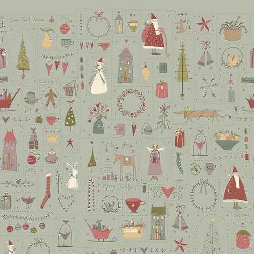 Henry Glass Fabric 3219-17 LT BLUE, from Down Tinsel Lane Collection by Anni Downs