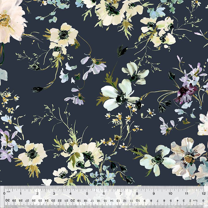 Cotton Fabric, WILD ANEMONY INDIGO, 53784D-3, Perennial Collection by Kelly Ventura for Windham Fabrics