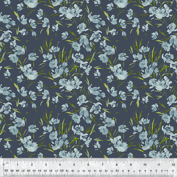 Cotton Fabric, PEONY TULIP SLATE, 53787D-10, Perennial Collection by Kelly Ventura for Windham Fabrics