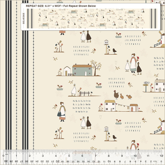 Petite Jeanne Collection, COUNTRY HOME IVORY Quilting Fabric from L'Atelier Perdu for Windham Fabrics, 53941-1
