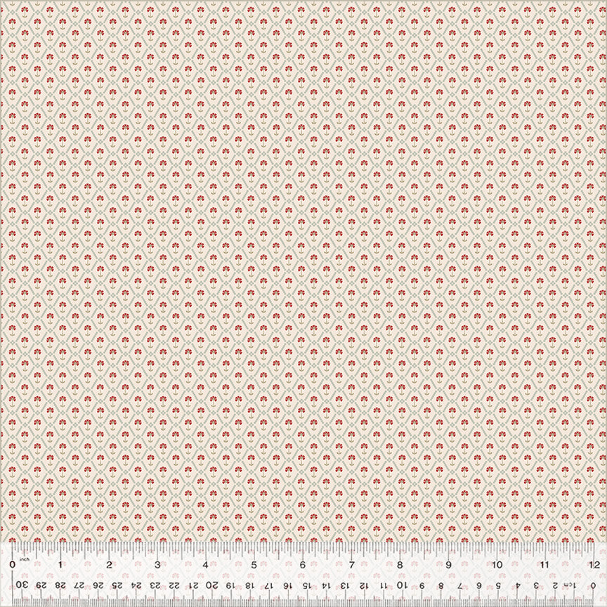 Petite Jeanne Collection, FLORAL TILE IVORY Quilting Fabric from L'Atelier Perdu for Windham Fabrics, 53946-1