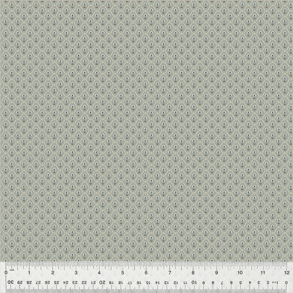 Petite Jeanne Collection, FLORAL TILE DUSTY BLUE Quilting Fabric from L'Atelier Perdu for Windham Fabrics, 53946-9