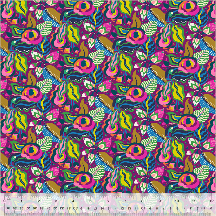 Cotton Fabric CAMELIA GRAPE LAWN from BOTANICA Collection, Windham Fabrics, 54015L-8