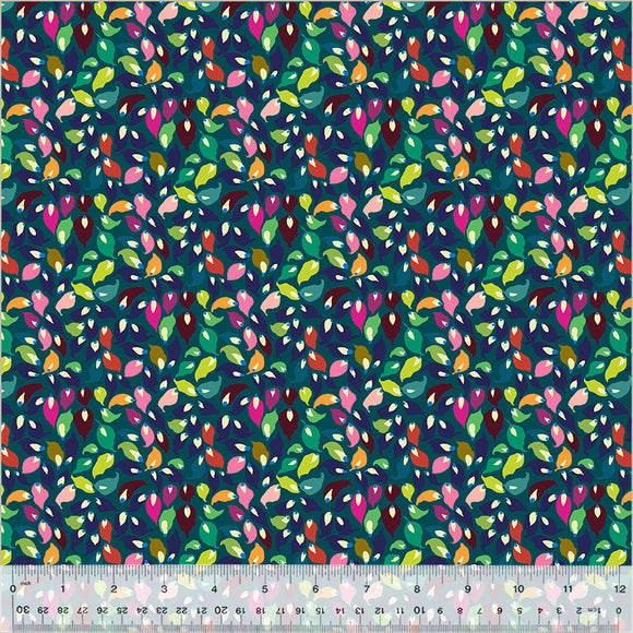 Cotton Fabric SUMMER LEAVES TEAL from BOTANICA Collection, Windham Fabrics, 54017-12