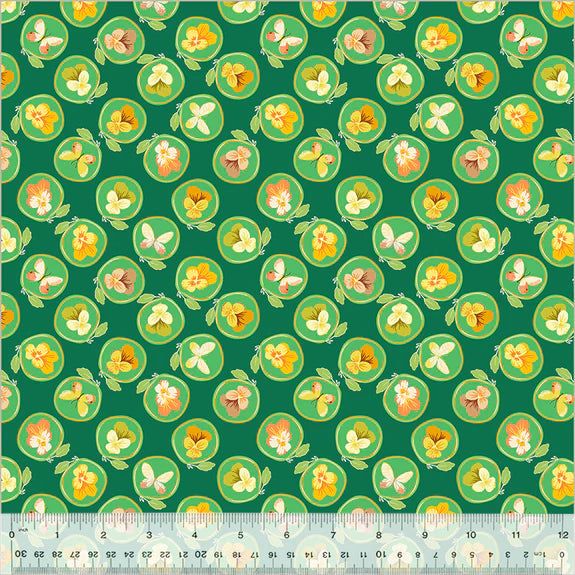 Cotton Fabric CAMEO 54654-7 Green, Insectarium Collection by Tamara Kate for Windham
