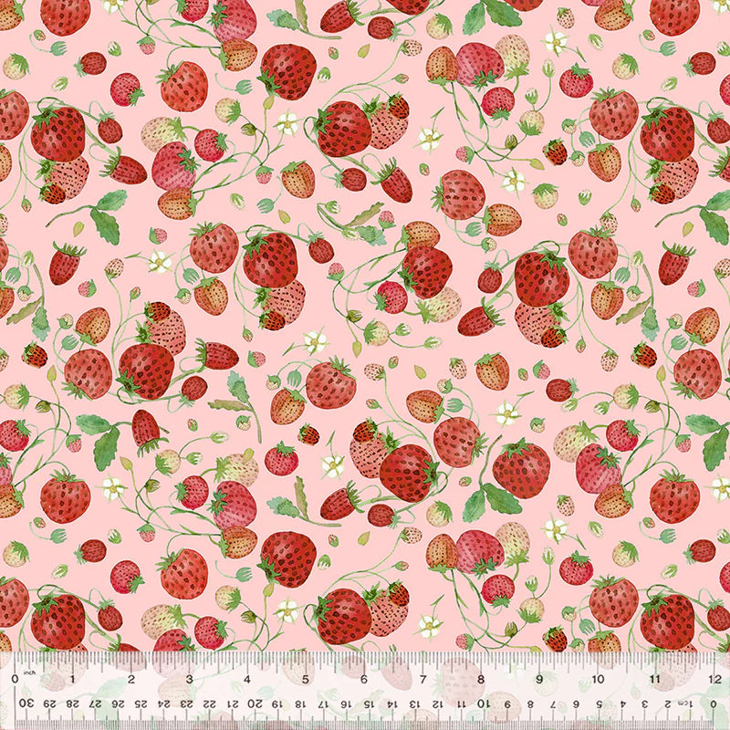 Cotton Fabric Strawberries 54772D-6 Pink, FOREST FRUITS Collection from Betsy Olmsted for Windham