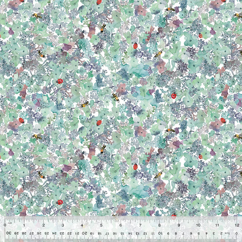 Cotton Fabric Sweet Pollen 54775D-9 Aqua, FOREST FRUITS Collection from Betsy Olmsted for Windham