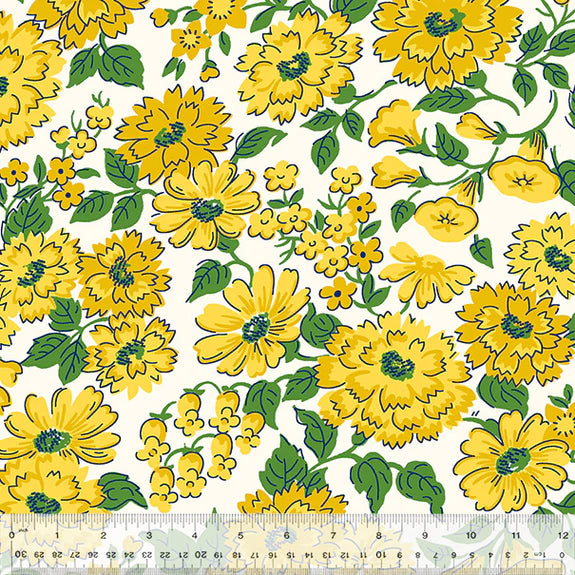 Cotton Fabric BLOOMING MEADOW 54788-2 Yellow, MERRY-GO-ROUND Collection from Whistler Studios for Windham