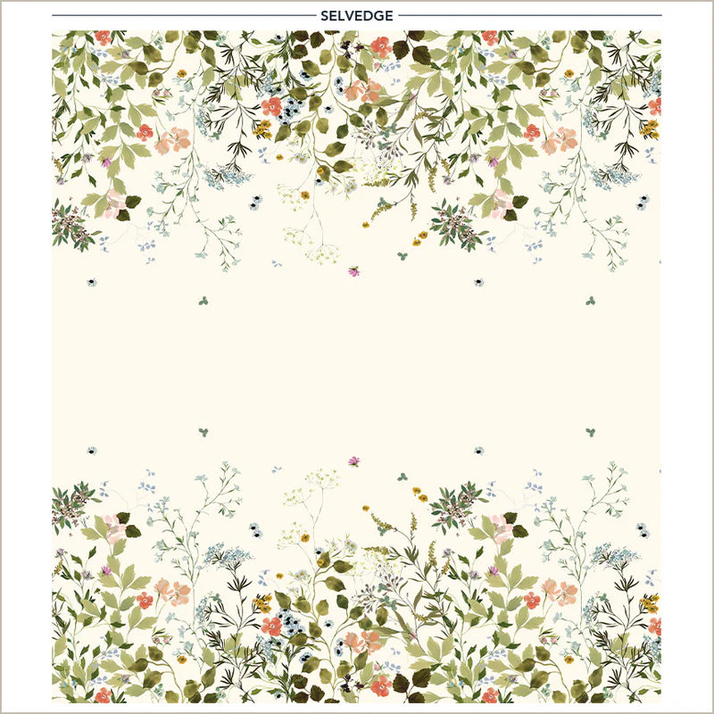 Cotton Fabric WILD BLOOMS Double Border 54878D-17 Ivory , Bloomfield Collection by Kelly Ventura