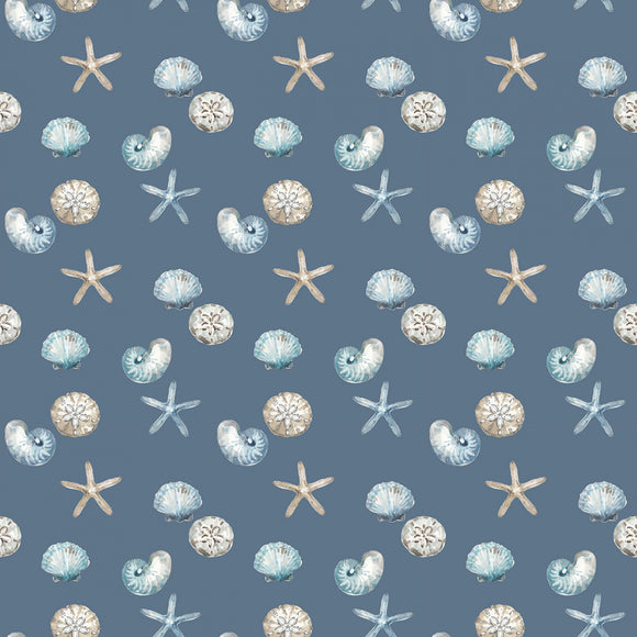 Fabric BLUE ESCAPE COASTAL SHELL TOSS COLONIAL from Riley Blake Designs, C14513-COLONIAL