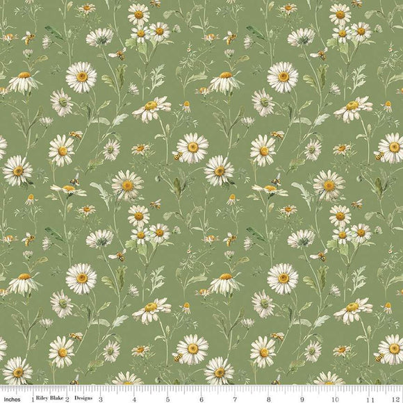 Fabric DAISIES GREEN from LOVE ME MORE Collection from Riley Blake Designs, CD15633-GREEN