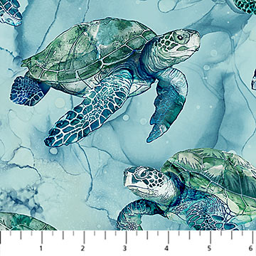 Fabric TURTLES BLUE MULTI from SEA BREEZE Collection by Deborah Edwards and Melanie Samra, DP27097-44