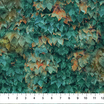 Fabric DP28059-66 LAYERED LEAVES TEAL from AUTUMN BREEZE Collection by Deborah Edwards and Melanie Samra for Northcott