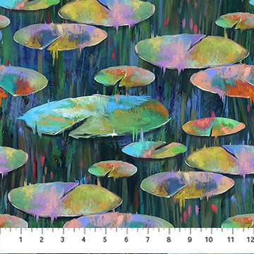 Fabric LILY PADS Multi from LOTUS Collection by Tim Parker for Northcott, DP28424-78