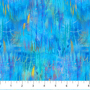 Fabric SMALL BRUSHSTROKES Blue Multi from LOTUS Collection by Tim Parker for Northcott, DP28427-44