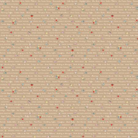 Fabric LOVE LETTERS BROWN by Elea Lutz from the My Favorite Things Collection for Poppie Cotton, # FT23715