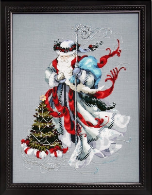 Embroidery Cross Stitch Pattern WINTER WHITE SANTA from Mirabilia, by Nora Corbett MD100 with Specialty Threads and Embellishments