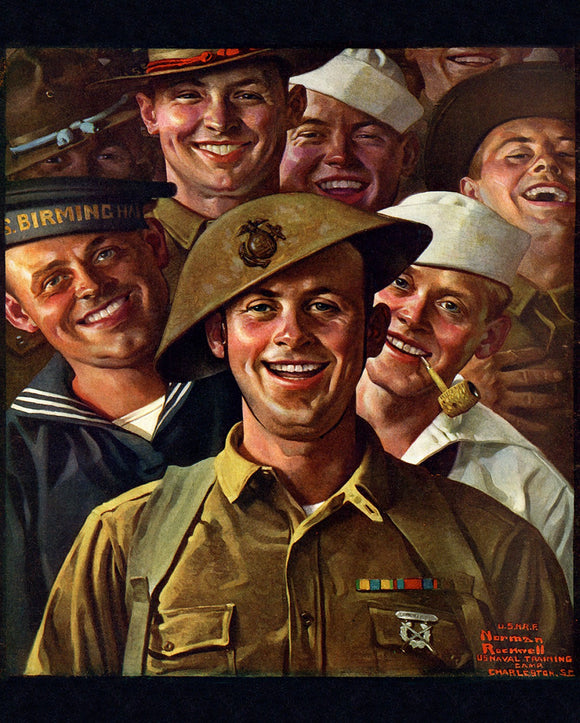 Norman Rockwell SMILING SOLDIERS Digital Panel 36in NR00041C1