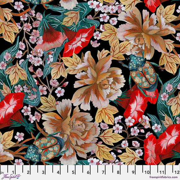 Fabric JAPANESE BEETLE BLACK from NOCTURNAL CREATURES Collection by Maria Matos PWMM004.BLACK