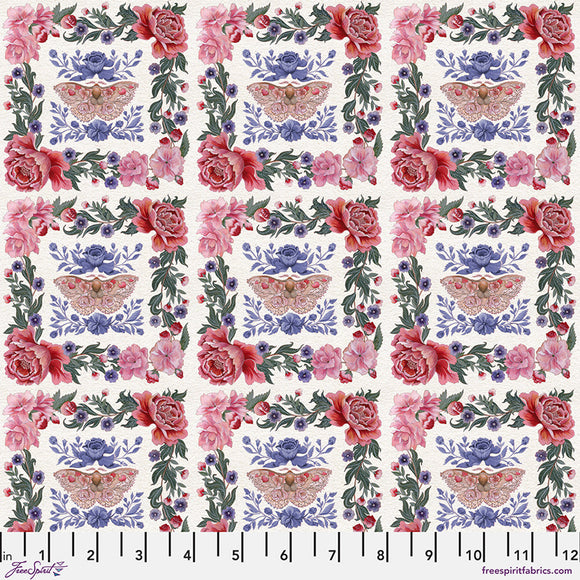 Fabric SILK MOTH WHITE from NOCTURNAL CREATURES Collection by Maria Matos PWMM005.WHITE