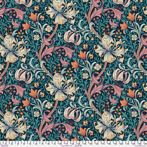 Fabric GOLDEN LILY TEAL, Red House Collection, Original Morris & Co, PWWM028.TEAL