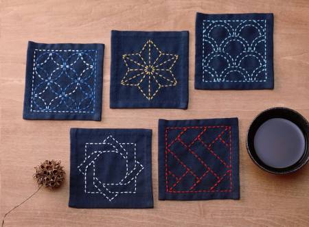 Sashiko Tsumugi Sampler Coasters Navy Blue # SC-TC2 by Emma Creation