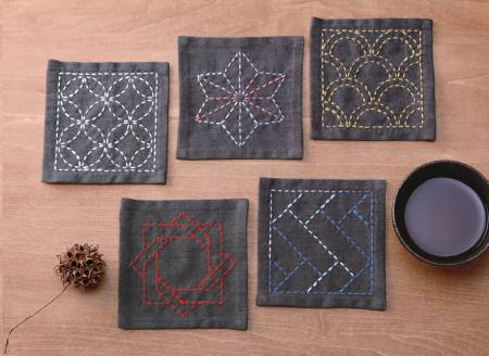 Sashiko Tsumugi Sampler Coasters Purple # SC-TC4 by Emma Creation