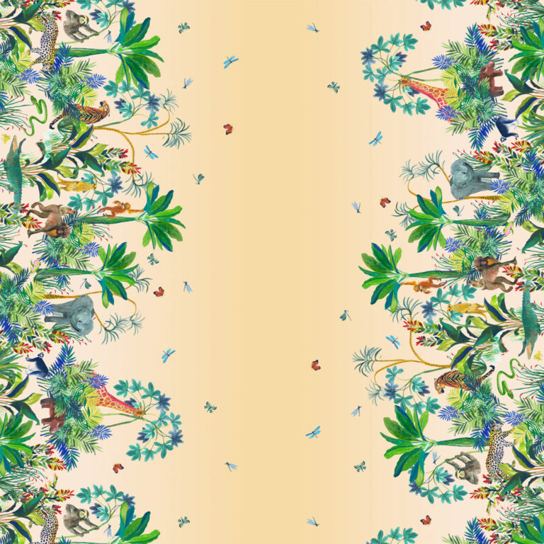Fabric JUNGLE JAMBOREE - SUNSET - WB076, DOUBLE BORDER from SAFARI Collection by Lewis and Irene