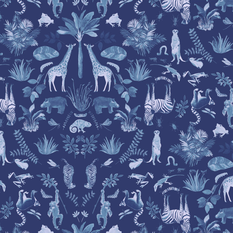 Fabric NIGHT-TIME ANIMALS - MIDNIGHT - WB077, from SAFARI Collection by Lewis and Irene