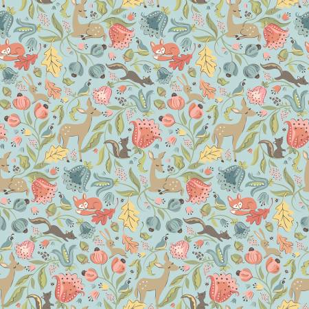 Fabric DEER MEADOW LIGHT TEAL  for Poppie Cotton, # WW25101