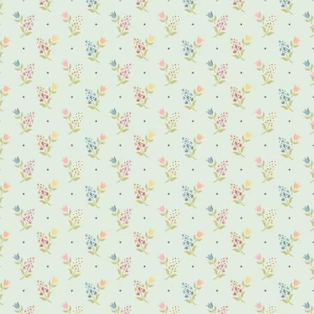 Fabric LIGHT TEAL SPRIGS AND TULIPS for Poppie Cotton, # WW25113