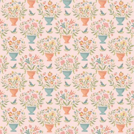 Fabric BLUSH FLOWER POTS for Poppie Cotton, # WW25117