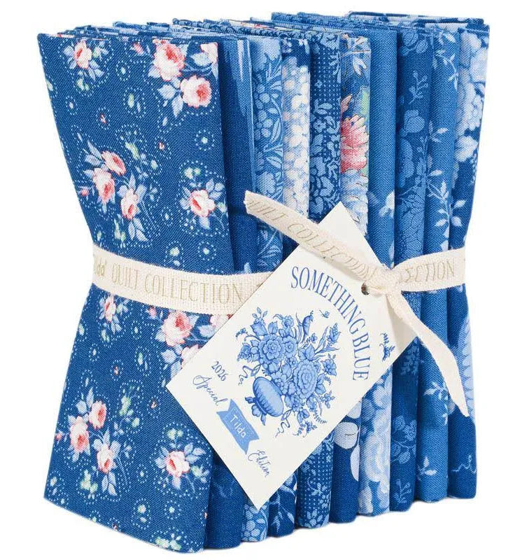 Fabric, 10 Fat 1/4s (20" X 22") bundle from Tilda, SOMETHING BLUE Collection DARK colorway, TIL300263