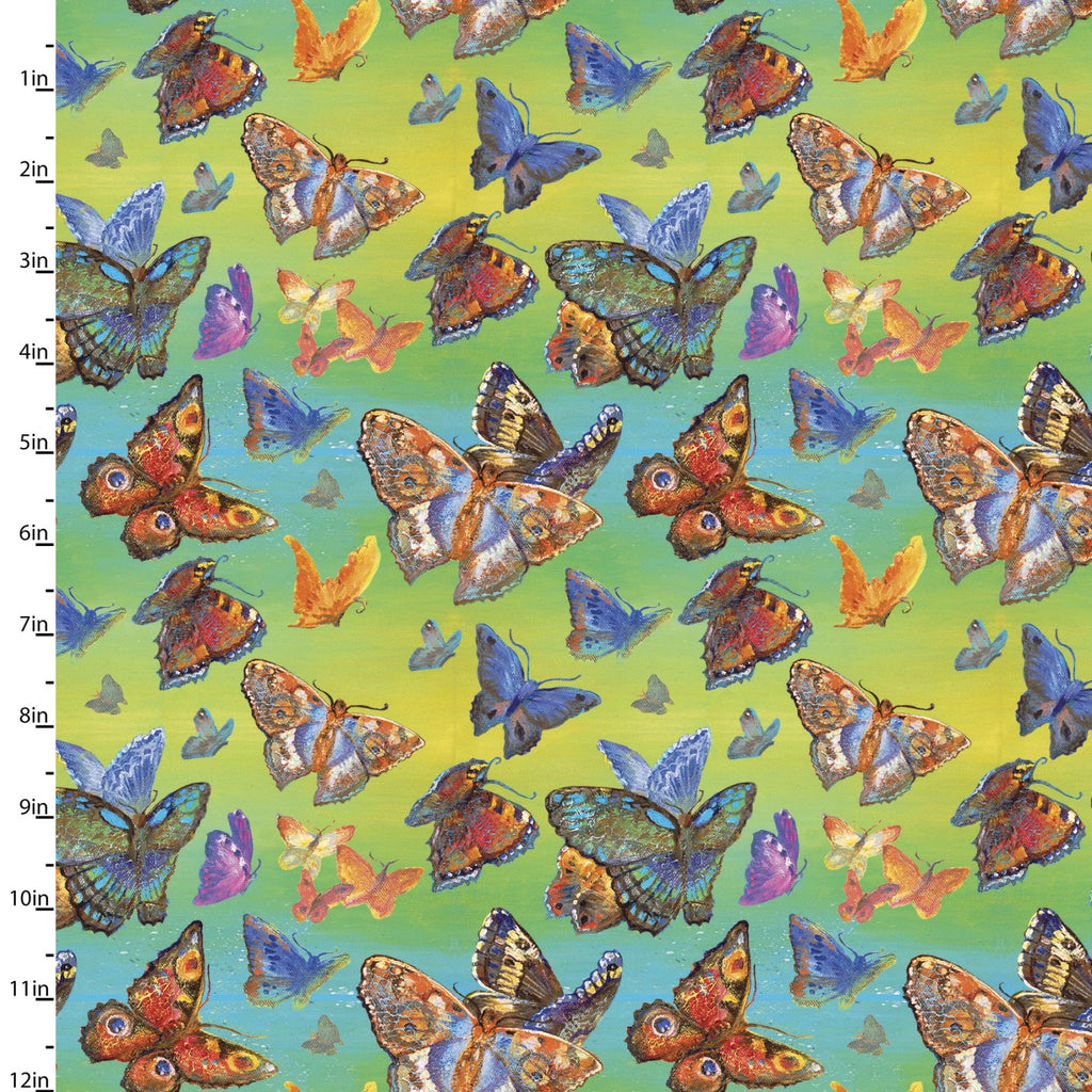Quilting Fabric BUTTERFLIES from The WINGS OF JOY Collection by Josephine Wall from 3 Wishes, 14961-MULTI