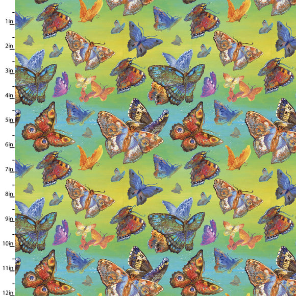 Quilting Fabric BUTTERFLIES from The WINGS OF JOY Collection by Josephine Wall from 3 Wishes, 14961-MULTI