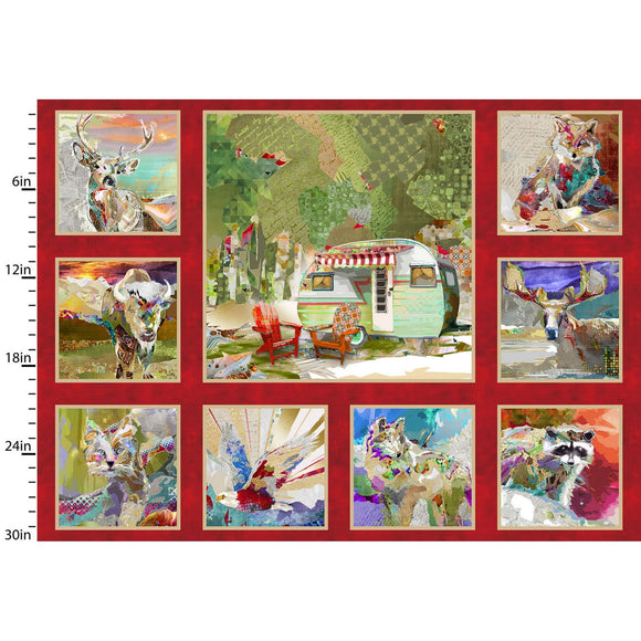 A Panel, Quilting Fabric from The Great Outdoors Collection by Connie Haley from 3 Wishes, 160030-RED-CTN-D