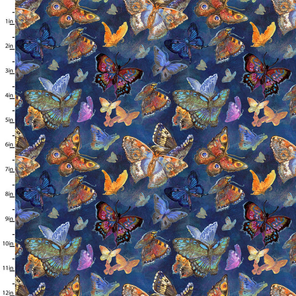 Quilting Fabric BUTTERFLIES from The RAY OF HOPE Collection by Josephine Wall from 3 Wishes, 16048-MUL-CTN-D