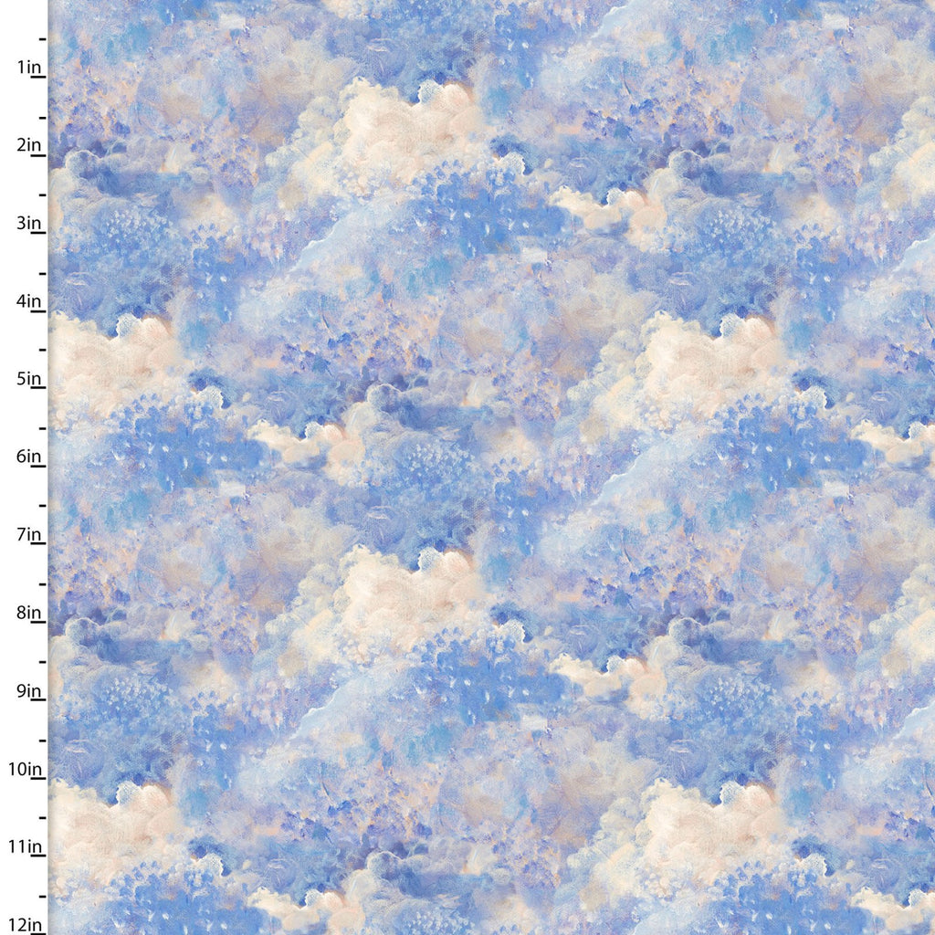 Quilting Fabric CLOUDS from The RAY OF HOPE Collection by Josephine Wall from 3 Wishes, 16050-BLUE