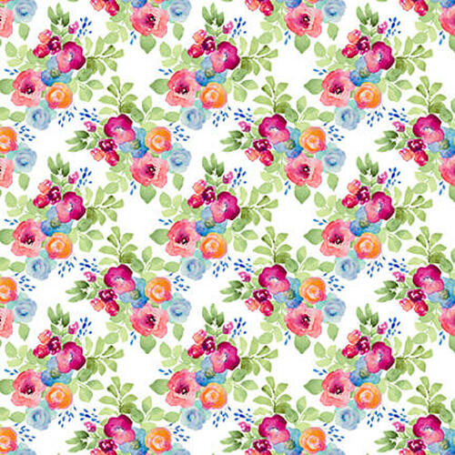Fabric Small Floral Clusters from Love is in the Air Collection by Lanie Loreth for Blank Co., 1685-01 White Pink
