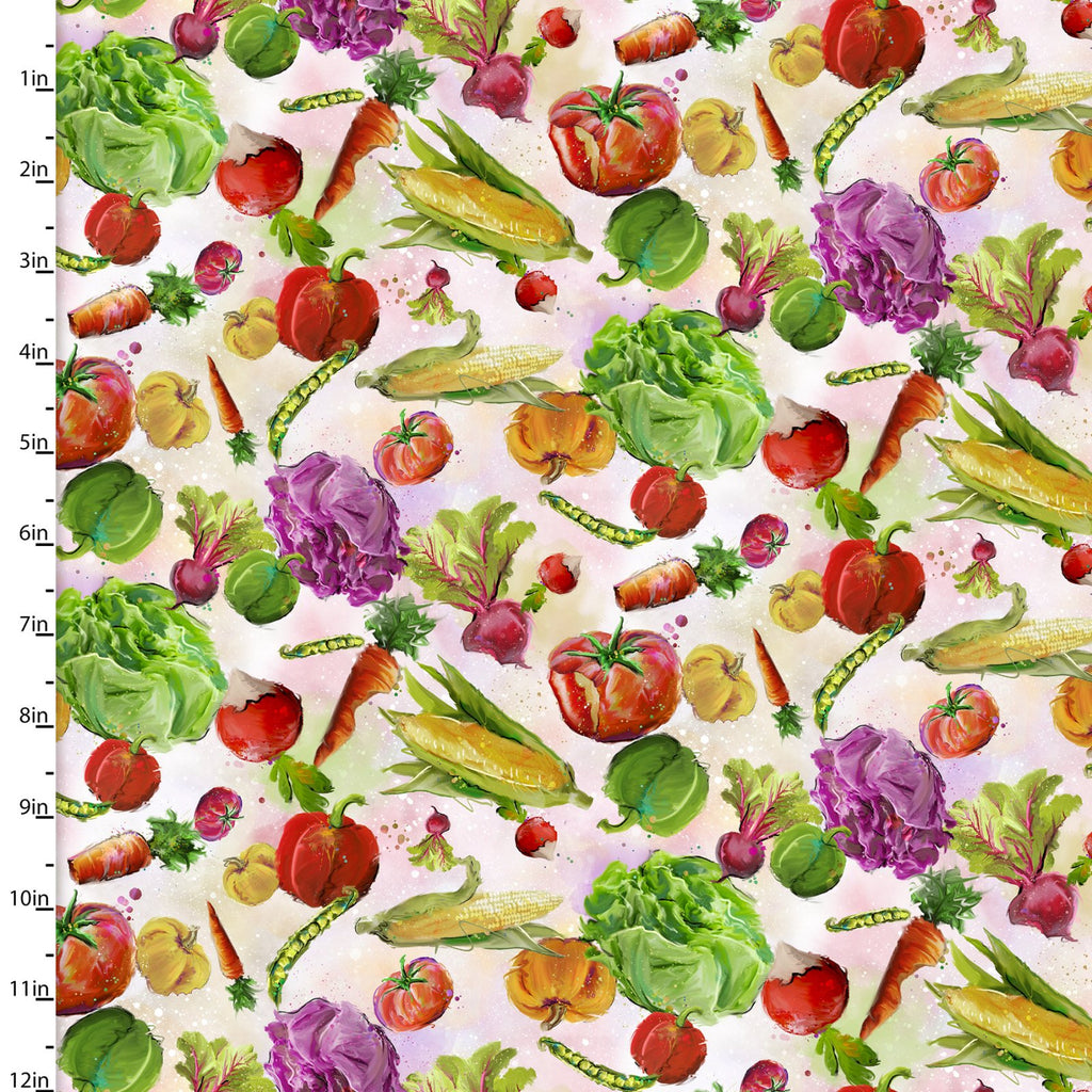 Quilting Fabric VEGGIES, Multi, from The Welcome to the Funny Farm Collection by Connie Haley from 3 Wishes, 18732-MLT-CTN-D
