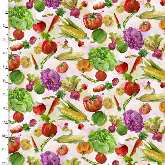 Quilting Fabric VEGGIES, Multi, from The Welcome to the Funny Farm Collection by Connie Haley from 3 Wishes, 18732-MLT-CTN-D