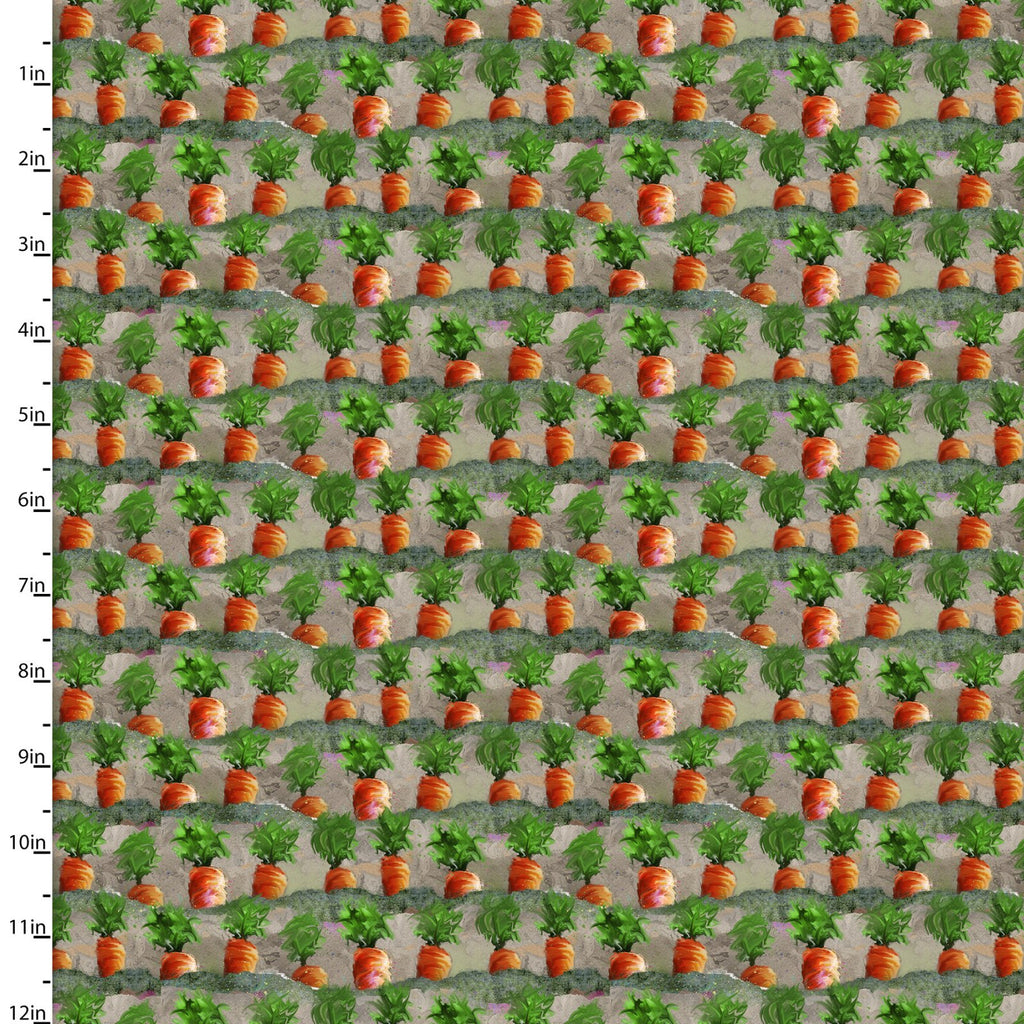 Quilting Fabric CARROTS, Multi, from The Welcome to the Funny Farm Collection by Connie Haley from 3 Wishes,  18734-MLT-CTN-D