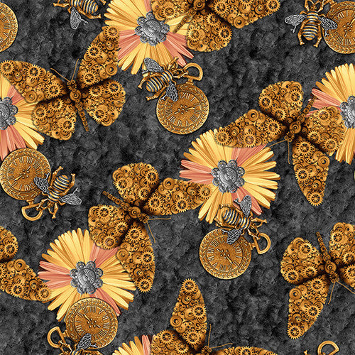 Fabric BUTTERFLIES and FLOWERS from Alternative Age Collection by Urban Essence Designs for Blank Co., 2319-99 Black