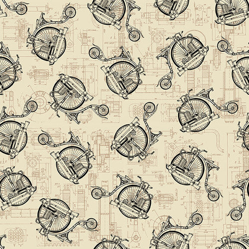 Fabric BYCYCLES from Alternative Age Collection by Urban Essence Designs for Blank Co., 2321-41 Parchment