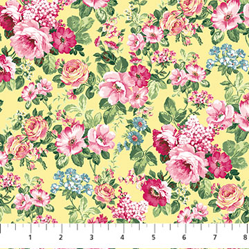 Fabric Feature Floral Yellow multi  24897-52 from the Tea for Two Collection by Northcott Studio